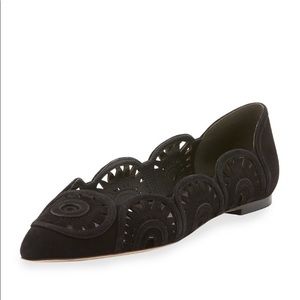 Tory Burch Leyla Suede Laser Cut Black Flat Size 6 NEW